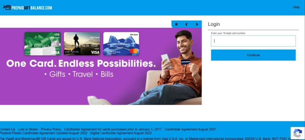www.prepaidgiftbalance.com website official page